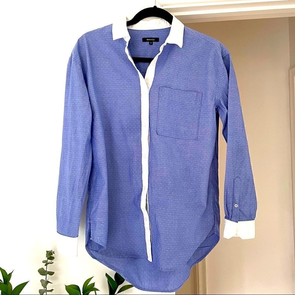 RW&Co Cotton Blue Oxford Shirt Button Up Office Shirt sz Small